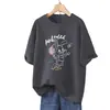 Camiseta Casual de Manga Corta 100% Algodón Puro Talla Grande Holgada para Mujer, Nuevo Estilo 2026, Oculta el Vientre, Adelgazante, Diseño de Dibujos Animados