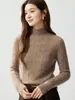 Suéter de cashmere com gola alta meia, tricot jacquard em ponto de espiga, estilo preguiçoso, para mulheres, pulôver de malha sete fios, versátil, afina a silhueta, suéter