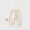Calça comprida de algodão para bebês, cintura alta, proteção para a barriga, para bebês de poucos meses, calça comprida de base para outono, calça de bebê Classe A de cintura alta