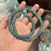 Directo del fabricante: Collar de Cuentas Redondas Color Azul Esmeralda Natural al por Mayor Cadena para Clavícula Verde Aceite de Jadeíta Collar para Madres de Calcedonia Azul