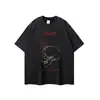 Camisetas de Manga Corta con Estampado de Calaveras Vintage Europeo y Americano para Hombres y Mujeres Ins Marca de Moda Chalecos Lavados y Desgastados de Cuello Pequeño