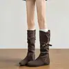 Botas Altas Plegadas Apiladas de Terciopelo con Aumento de Altura Interno para Mujer, Mismo Estilo que en ins, Botas Altas Versátiles de Dos Vías, Estilo Elegante, Botas de Moda