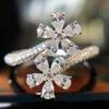 Anillo de Flores Estilo Ins para Mujer Socialité de Moda, Anillo de Circonita Super Brillante con Forma de Gota de Agua y Pera, Anillo de Diamantes para Mujer