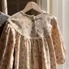 Colección Otoño 2026 Ropa Infantil Estampado Retro Francés Vestido Holgado para Niña Encaje Manga Larga Vestido de Princesa Infantil