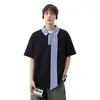Camisa polo a cuadros estilo universitario con bloques de color para hombre, con un diseño holgado y casual, y una camiseta de manga corta única y elegante para el verano