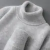 Suéter de lana pura para hombre con cuello alto, color liso, estilo business casual, corte holgado, suéter de punto pullover
