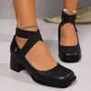 Fábrica de Origen Comercio Exterior Transfronterizo Estilo Europeo y Americano Corazón Metálico Cuadrado Cómodo Correa Elástica Zapatos de Salón para Mujer Ol
