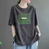 Top Blanco Versátil de Nuevo Estilo para Mujer Estampado Imitación Algodón Estilo Europeo Cuello Redondo Manga Corta Camiseta Manga Media Holgado Oversize Verano Manga Corta