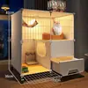 Gaiola para Gatos Ninho de Gato Inverno Quente com Banheiro Integrado Casa para Gatos de Interior Casa de Dois Andares Espaço Livre Extra Grande Armário para Gatos