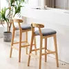 Silla de bar de madera maciza moderna y sencilla con respaldo para el hogar, taburete alto, silla de recepción nórdica para tienda de té con leche