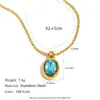 Collar de Nicho Elegante Europeo y Americano Acero Inoxidable Chapado en Oro de 18K Circonio Azul Espejo Cadena de Cuentas Geométricas Collar para Mujer de Gama Alta