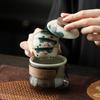 Juego de Té de Viaje Geyao Rima de Loto Pintado a Mano Traje Taza Express de Cerámica Una Tetera Tres Tazas Color Bajo Esmalte Juego de Té Portátil Regalo