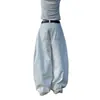 Jeans para mujer de diseño retro americano de alta costura 2026, lavados en blanco, tiro alto, corte curvo, pantalones anchos holgados de nicho