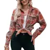 Roupas Europeias e Americanas Femininas Transfronteiriças 2025 Nova Camisa Amazon Outono e Inverno Moda Casual Camisa de Bolso Xadrez Solta para Mulheres