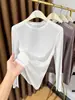 Gris Delgado Pequeño Cuello Redondo Malla Base Superior Mujer Manga Larga 2026 Nuevo Lentejuela Hueco Elegante Ropa Interior Encaje Mujer