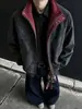 Chaqueta de cuero PU con cuello alto y teñido anudado retro, de estilo americano para hombre, de alta gama, elegante y genial, chaqueta de cuero extragrande, top estilo motociclista