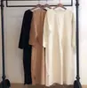 Vestido de linho de algodão feminino midi estilo coreano solto tamanho grande moda grande linho de bolso vestido casual