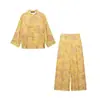 Venta al por mayor transfronteriza 2026 Moda europea y americana conjunto de camisa de manga larga estampada con hebilla anudada + pantalones para mujer D226415/6