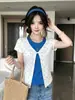 Camiseta de Manga Corta con Hombro Normal de Color Contrastante Estilo Coreano Falsa de Dos Piezas Lunares Verano Estilo Chica Caliente Adelgazante Favorecedor Nicho Versátil