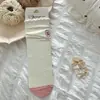 Meias Novas de Outono Estilo Japonês Bordadas com Flores Meia de Cano Médio Bainha Dupla Franzida Meias Longas Listras de Microcompressão Meias Largas