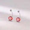 Pendientes de Gancho para Oreja de Plata de Ley S999 con Circonita Roja de Cuatro Garras, Simples y Versátiles, Cierre de Rosca para Perforación de Oreja, Pendientes Colgantes Traseros