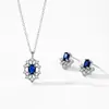 Pendientes y Collar de Girasol Nuevos de Plata de Ley S925 Transfronterizos Europeos y Americanos Conjunto de Joyas de Zafiro Moda Retro