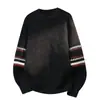 Suéter Masculino Jacquard Retrô Gola Redonda Outono Inverno Camada Base Engrossado Solto Bloco de Cores Manga Longa Tricô Pulôver Casual Lã