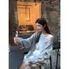 Sudadera Gris Delgado High Street para Mujer 2025 Nuevo Estilo Caliente Primavera y Otoño Estilo Coreano Hombros Descubiertos Holgado Pulóver Estilo Perezoso Top