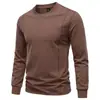 Nueva camiseta de manga larga para hombre de otoño, transfronteriza, de algodón peinado elástico de alta resistencia, top casual Sorona de cuello redondo, corte ajustado