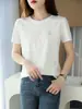 Moda gola redonda cor sólida strass Cisne algodão mercerizado feminino manga curta emagrecedor para o trabalho primavera e verão novo fio de algodão meia manga