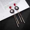 Otoño e invierno Nuevos pendientes largos geométricos de acero de titanio para mujer, pendientes triangulares con borlas, joyería con forma de corazón en oro rosa, venta al por mayor