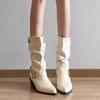 Botas Martin de Verano 2025 para Mujer con Hebilla de Cinturón de Alta Gama, Punta Afilada, Tacón Grueso, Botas Slouch, Botas Vaqueras Occidentales