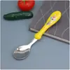 Tenedor Cuchara con Estampado de Oso de Dibujos Animados Vajilla para Alimentar Bebés Tenedor Cuchara de Acero Inoxidable Cuchara Portátil para Entrenamiento de Comida