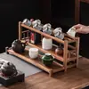 Estante de Almacenamiento para Juego de Té de Madera de Nogal, Organizador de Tazas de Té, Estante de Múltiples Compartimentos de Dos Niveles, Tres Niveles, Estante de Exhibición de Escritorio para Teteras de Arcilla Púrpura