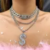 Joyería Transfronteriza Europea y Americana Punk Retro Colgante de Dólar Diamante Brillante Collar Largo Hip-hop Súper Genial Collar de Cadena Cubana