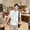 Camiseta tipo polo de canalé Lyocell estilo Old Money, manga corta para hombre, ajuste holgado, tejido casual para verano