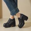Zapatos de Salón de Tacón Ultra Alto de 10.5cm Estilo Nuevo Primavera y Otoño 2026 Punta Redonda Suela Gruesa Tacón Grueso Corte Profundo Con Cordones Aumentadores de Altura Zapatos de Piel para Mujer