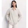 Camisa de Lino Color Natural Retro Estilo Perezoso para Mujer Otoño Nuevo 2026 Cuello Solapa de un Solo Botón Casual Versátil