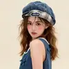 Boina de Mezclilla Estilo Nuevo 2026 para Mujer, Primavera y Otoño, Adelgazante, Sombrero de Artista Bordado Versátil, Sombrero Casual de Moda Coreana
