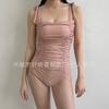 Corea del Sur Dongdaemun Estilo Ins Puro Querer Multicolor Conservador Ajustado Cubre la Carne Adelgazante Pecho Pequeño Bikini Traje de Baño de una Pieza para Mujer