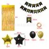 Globo de Látex Negro Dorado de 12 Pulgadas Set de Película de Aluminio Cortina de Lluvia de Seda Fondo Decoración de Fiesta de Cumpleaños Redondo