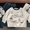 Muno Roupa Íntima Base de Algodão Puro Outono Infantil Huzhou Zhili Roupas Infantis Meninos Estilo Coreano Bonito Manga Longa Camiseta Top Tendência