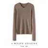 Suéter de gola V justo de manga comprida, macio e aconchegante, 100% caxemira pura, blusa base tricotada