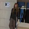 Actual - Versión Correcta de la Camiseta Coreana Dongdaemun de Manga Larga Ajustada con Dobladillo Irregular y Nudo