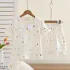 Pijama Infantil Verão Manga Curta Conjunto Algodão Nuvem Gola Boneca Roupa Pai-Filho Pequeno Médio Grande Meninas Finas Roupas de Casa