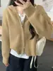 Outono Inverno 2026 Estilo Europeu 100% Lã Cardigã Feminino Espessado com Capuz e Zíper Estilo Preguiçoso Solto Casaco de Caxemira