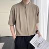 Verão novo Ice Silk draping chinês manga curta plissado camisa de cor sólida Internet celebridade homens tridimensional corte meia manga camisa