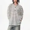 Camiseta Henley de manga larga a rayas blancas y negras con botones de cuerno, unisex, top casual tipo polo americano relajado y perezoso