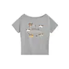 Camiseta Feminina Soltinha de Manga Curta com Uma Alça, Novo Estilo de Verão, Estampa de Pônei Desenho Animado, Top Versátil com Ombro a Ombro para Mulheres