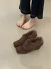 Sapatos Femininos Slip-On Retro de Camurça com Forro de Lã Aumentadores de Altura Interna, Novos Sapatos Peludos de Bico Quadrado Outono/Inverno 2025